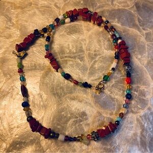 Artisan Handmade Stone Glass Mixed Multicolor Beaded Necklace 28" L